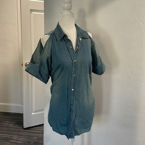 Michael Kors denim jacket/top with peekaboo shoulders